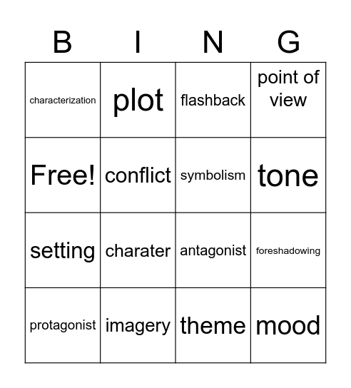 Literary Terms Bingo Card