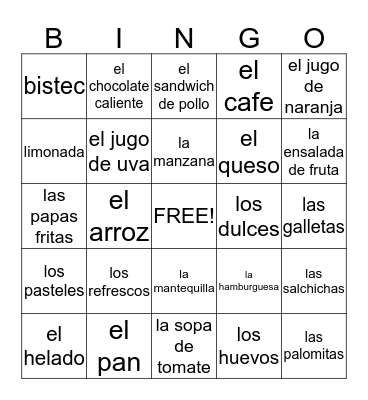 LA COMIDA Bingo Card