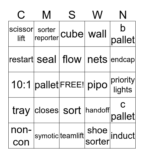 Outbound Bingo Card