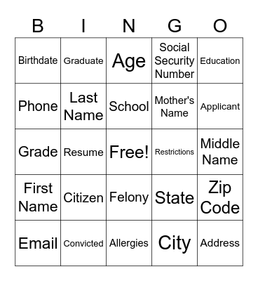 Untitled Bingo Card