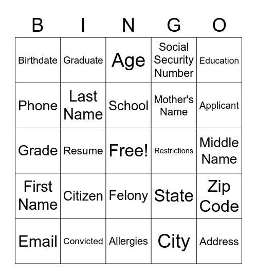 Untitled Bingo Card