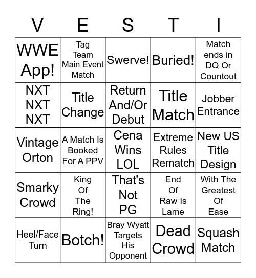 Raw 4/27/15 Bingo Card