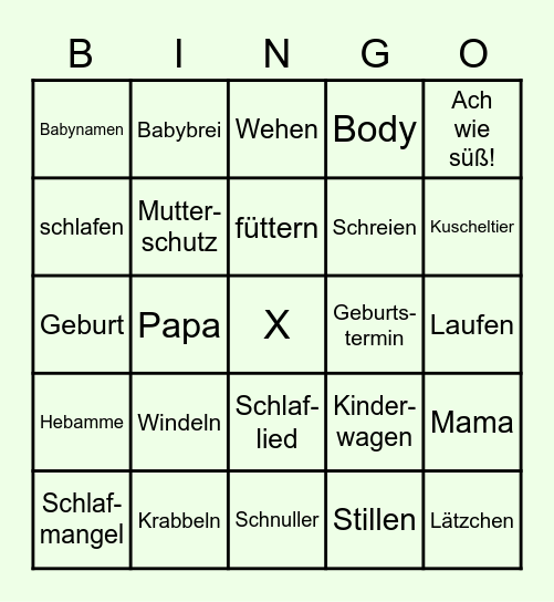 Baby Bingo Card