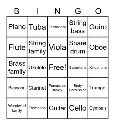 Instrument Bingo Card