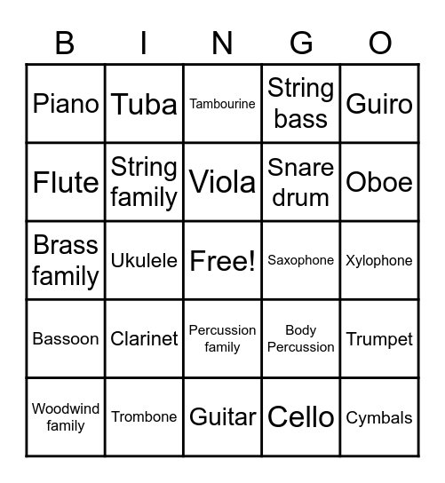 Instrument Bingo Card