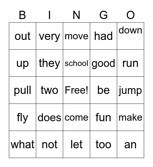 HFW Block 1 - 1st Bingo Card