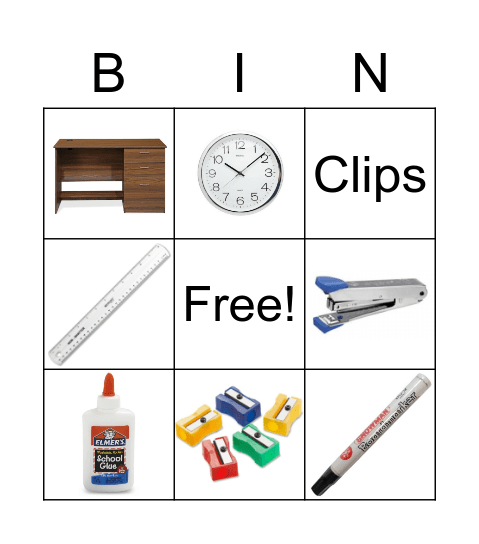 Classroom object Bingo Card