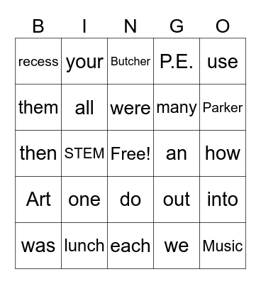 BINGO LIST 8 Bingo Card