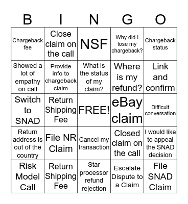 Disputes Bingo Card