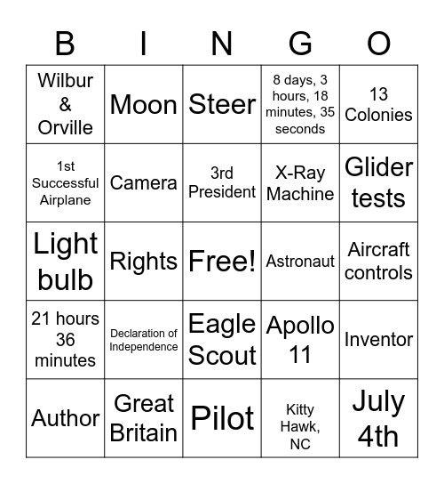 Famous Americans Bingo Card