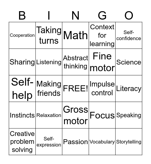 Benefits of Play Bingo Card