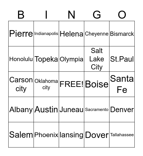states and capitals Bingo Card