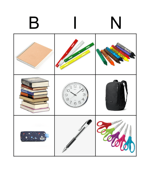 Classroom object Bingo Card