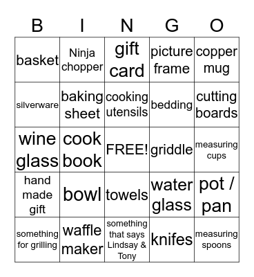 Lindsay's Wedding Shower BINGO Card