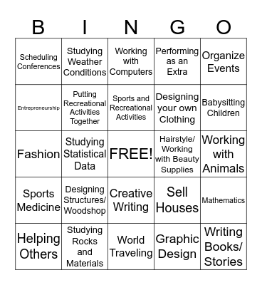 Interest Bingo  Bingo Card