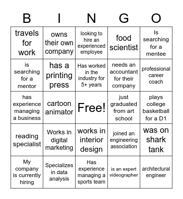 Networking Bingo Card