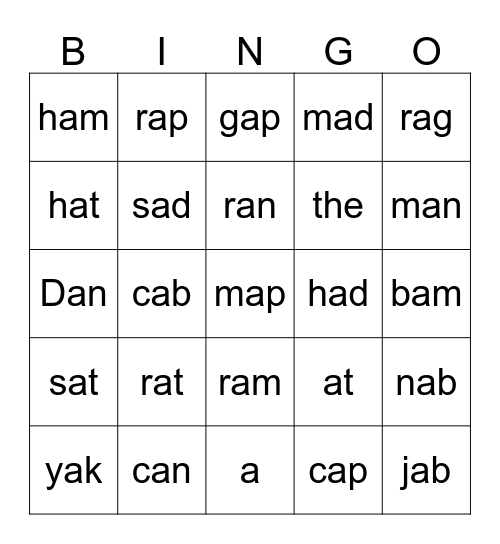 JAKE Reading Lesson 4 BINGO Card