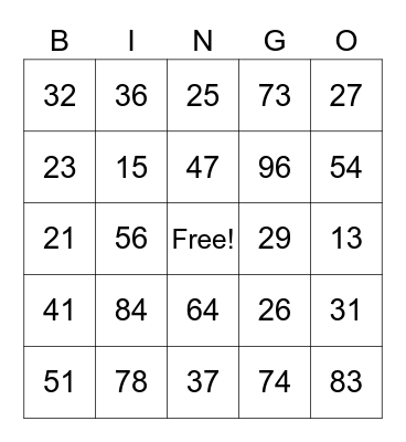 Long Division BINGO Card