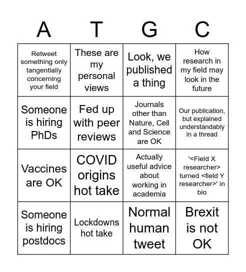 Bioengineering Twitter Bingo! Bingo Card