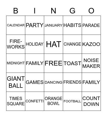 New Year's Bingo Card