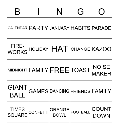 New Year's Bingo Card