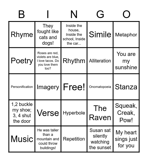 Poetry Bingo! Bingo Card