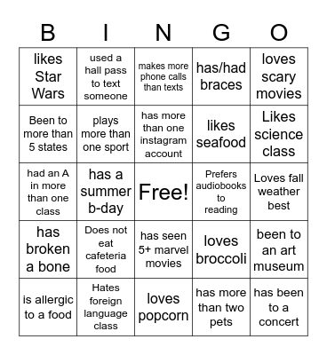 10th grade bingo Card