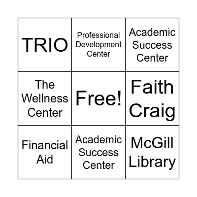 Campus Resources Bingo Card