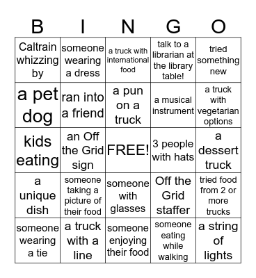 Belmont Library's Off the Grid Bingo - May 2015 Bingo Card
