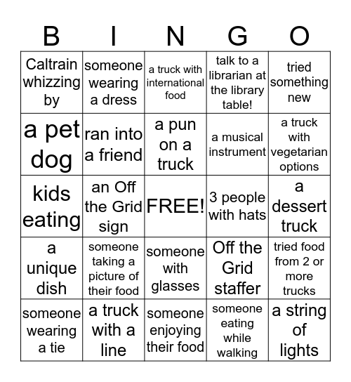 Belmont Library's Off the Grid Bingo - May 2015 Bingo Card