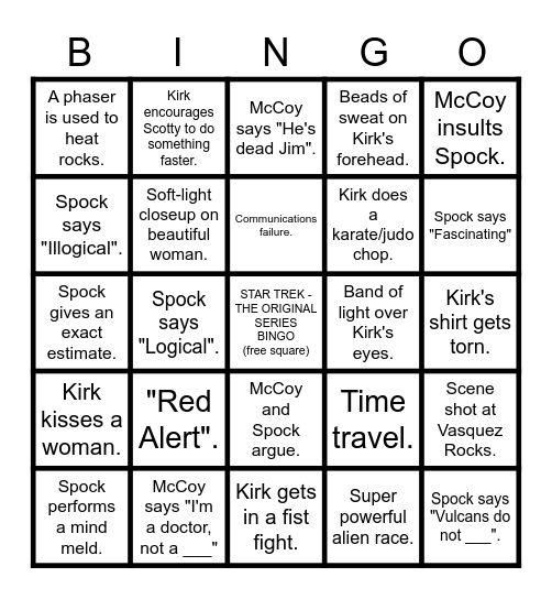 Star Trek Series BINGO Card