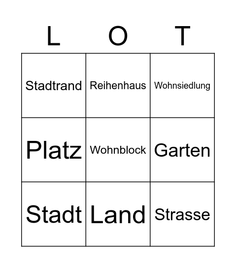 Haus und Adresse Bingo Card