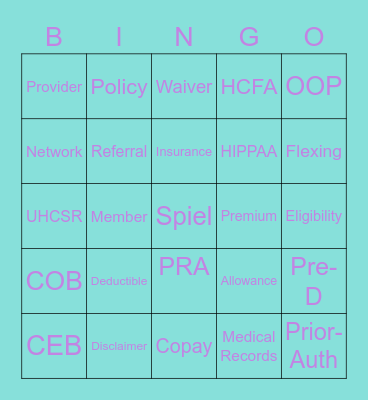 Insurance 101 Bingo Card