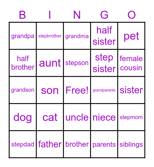 LOTERIA DE FAMILIA Bingo Card