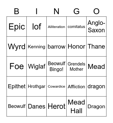 Beowulf Bingo Card