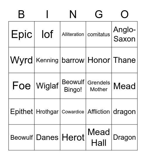 Beowulf Bingo Card