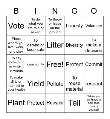 Vocabulary Unit 2 Bingo Card