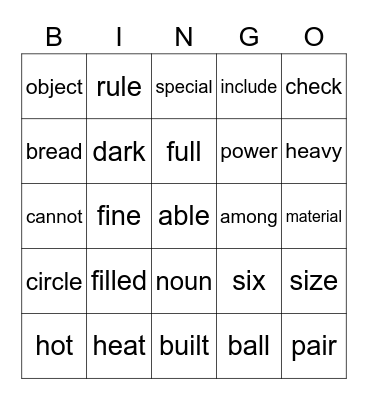 Fifth Grade Sight Words 476-500 Bingo Card