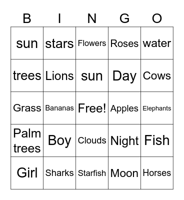Creation Bingo Card