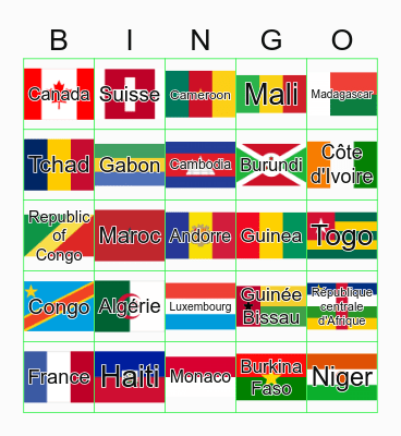Les pays francophones Bingo Card