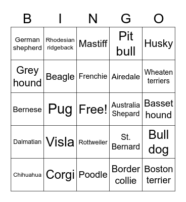 Dog Park Bingo Card