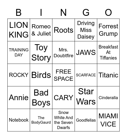 MOVIES!!!!!!! Bingo Card