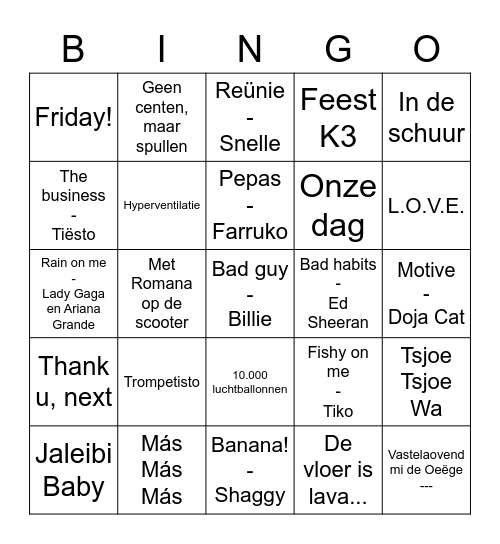 Den Doelhofs Music Bingo Card