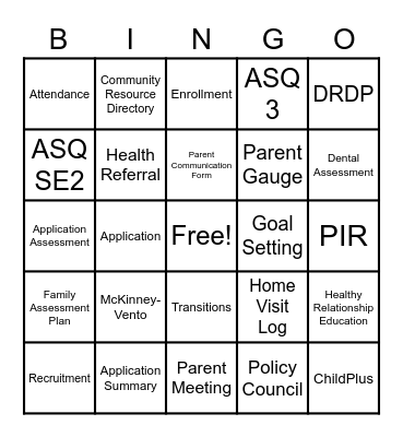 Family Advocate BINGO! Bingo Card