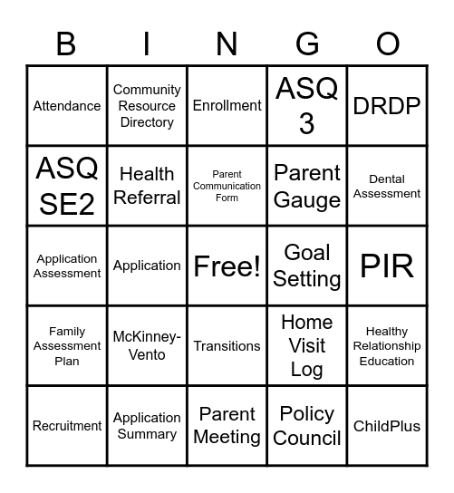 Family Advocate BINGO! Bingo Card