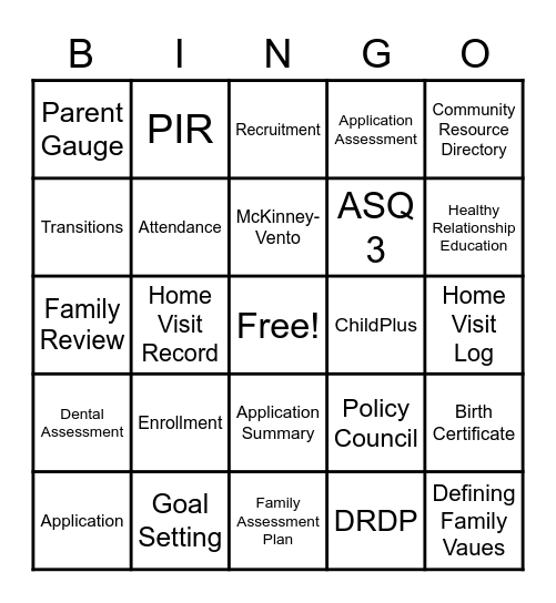 Family Advocate Bingo Card