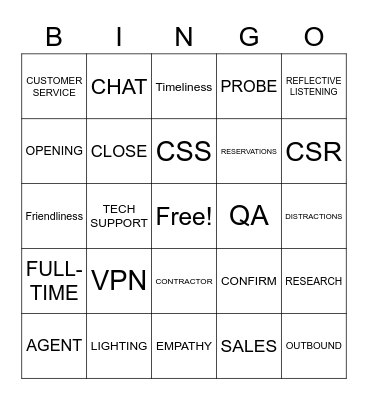 CALL CENTER BINGO Card