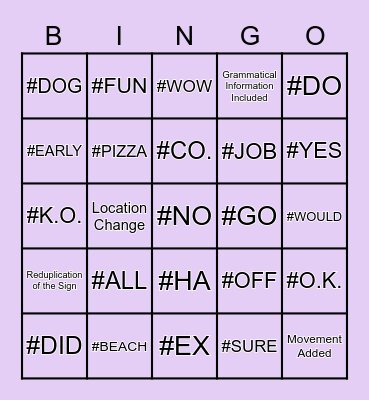 Lexicalized Fingerspelling Bingo Card