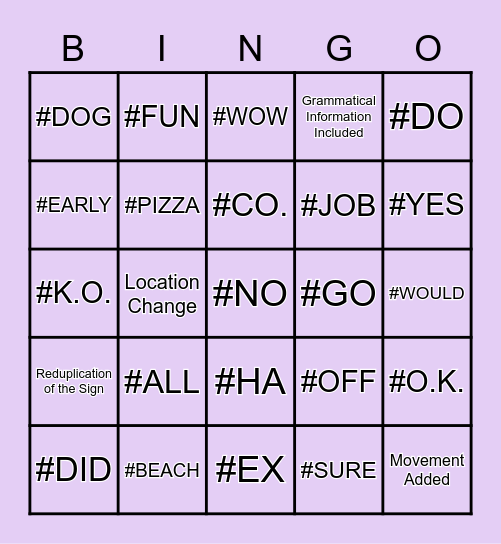 Lexicalized Fingerspelling Bingo Card