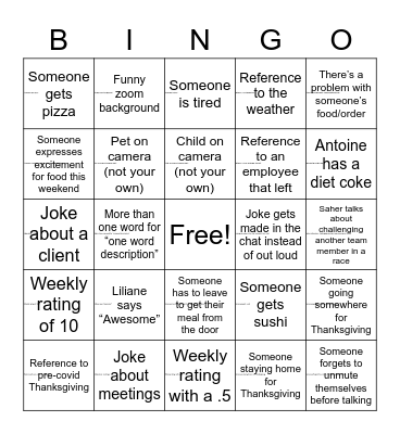 Thanksgiving Bingo Card